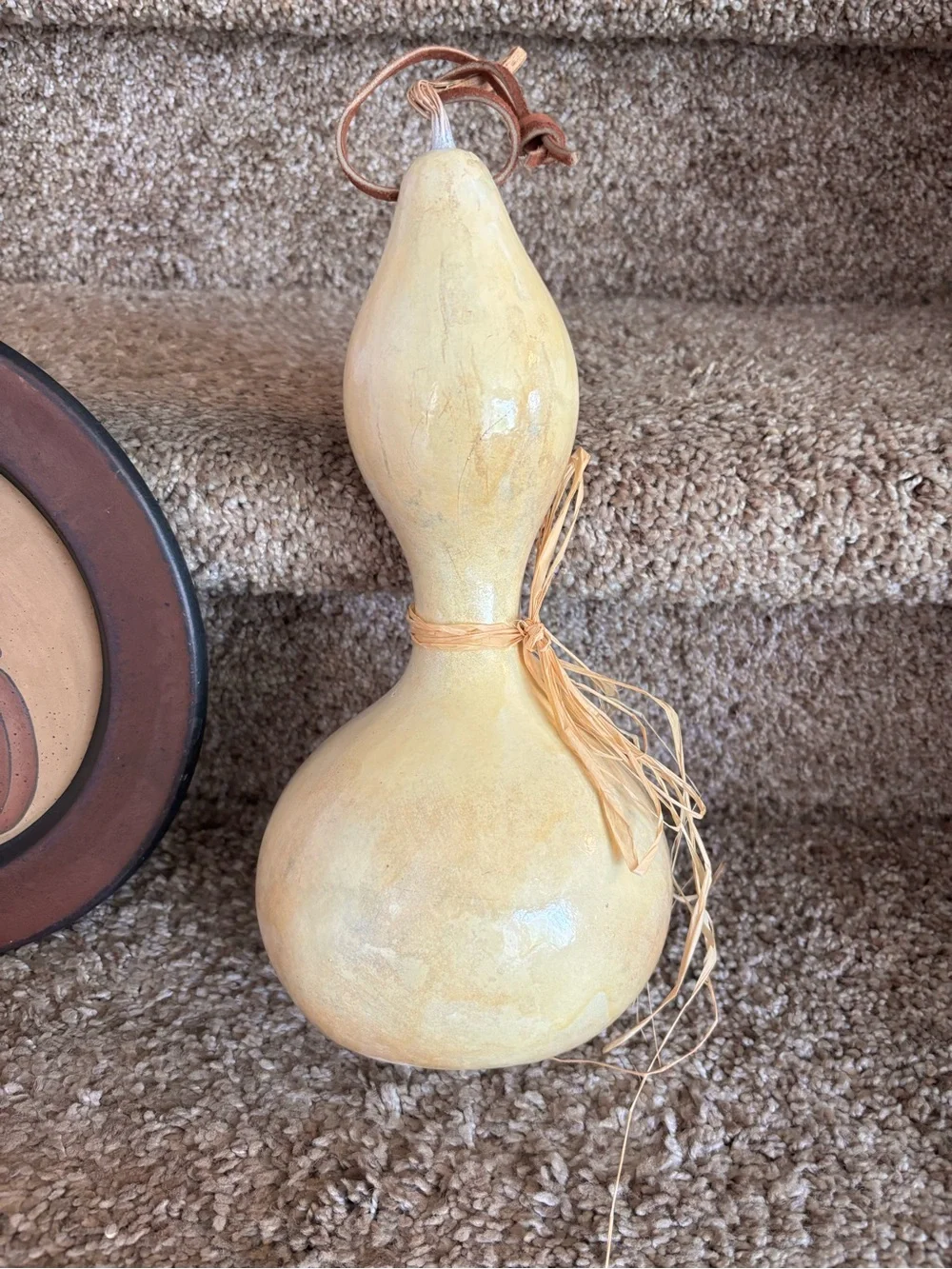 Hand-Painted Autumn Pumpkin Wall Plate and Decorative Gourd - Cream & Brown